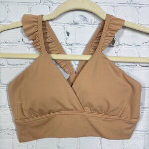 American Eagle Ruffle Real Me Bralette Padded Surplice V Neck-Tan